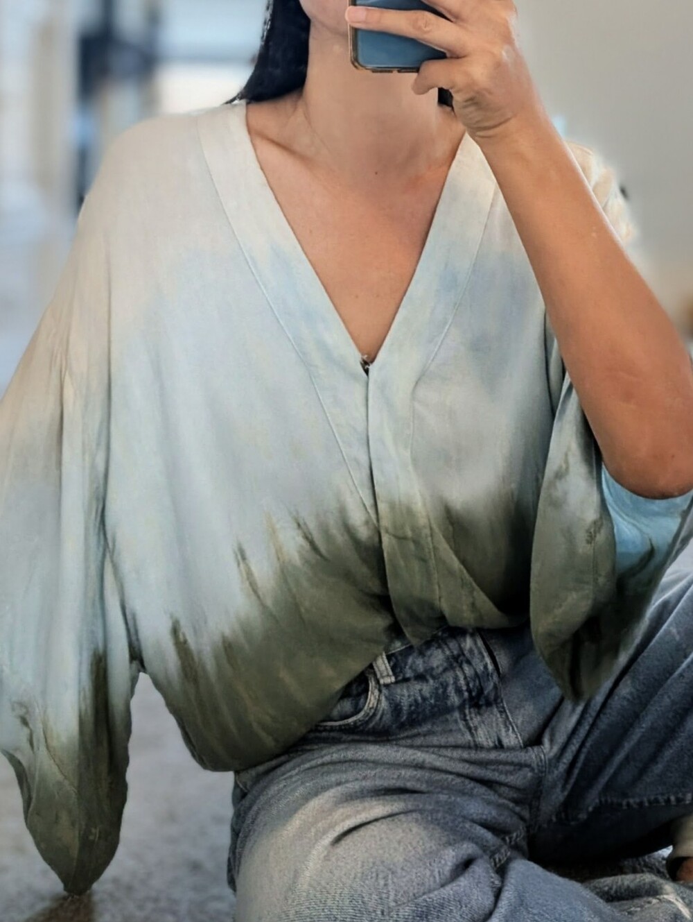 Young Fabulous & Broke Casual V-Neck Ombre Dolman Top - Sage Green